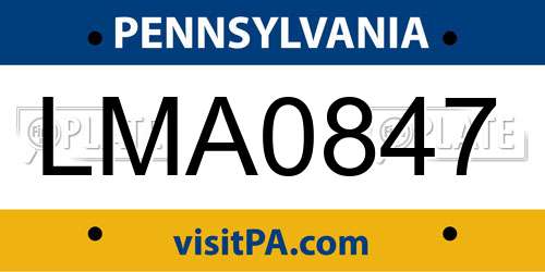 LMA0847 Pennsylvania License Plate