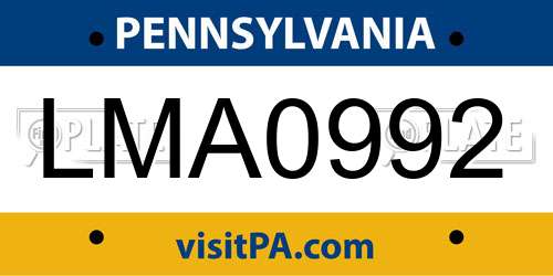 LMA0992 Pennsylvania License Plate