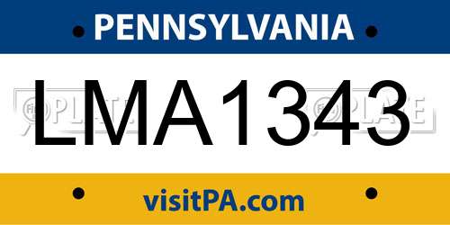 LMA1343 Pennsylvania License Plate