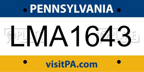 LMA1643 Pennsylvania License Plate