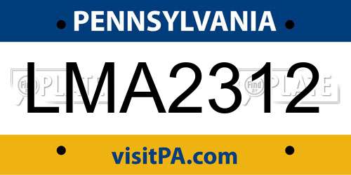 LMA2312 Pennsylvania License Plate
