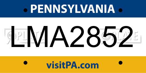 LMA2852 Pennsylvania License Plate