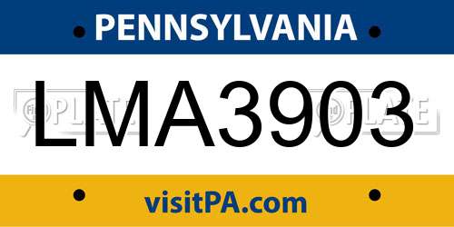 LMA3903 Pennsylvania License Plate