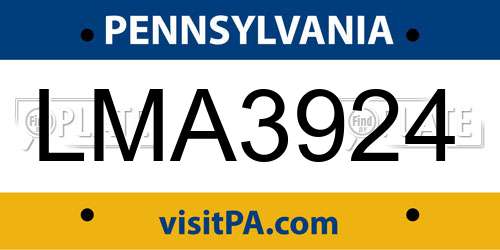 LMA3924 Pennsylvania License Plate