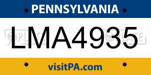 LMA4935 Pennsylvania License Plate