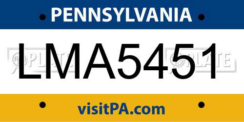 LMA5451 Pennsylvania License Plate