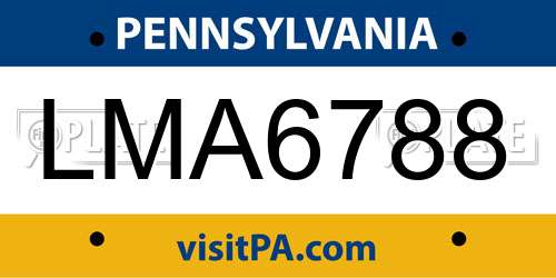 LMA6788 Pennsylvania License Plate