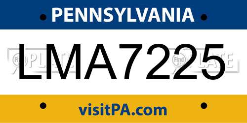 LMA7225 Pennsylvania License Plate