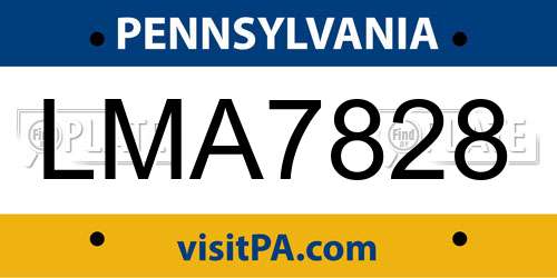 LMA7828 Pennsylvania License Plate