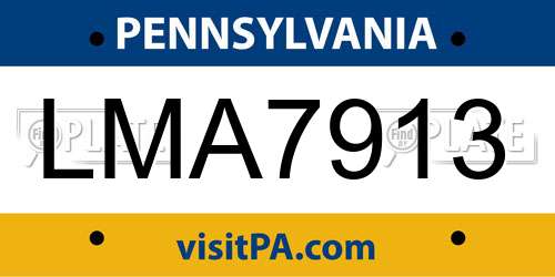 LMA7913 Pennsylvania License Plate