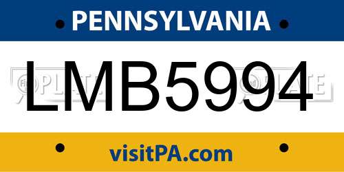 LMB5994 Pennsylvania License Plate