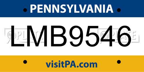 LMB9546 Pennsylvania License Plate