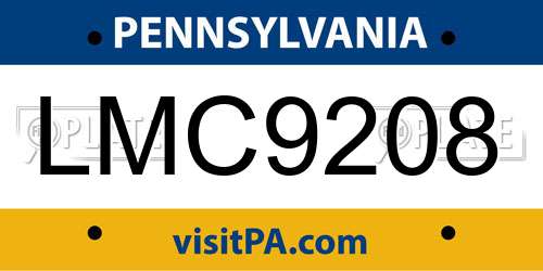LMC9208 Pennsylvania License Plate