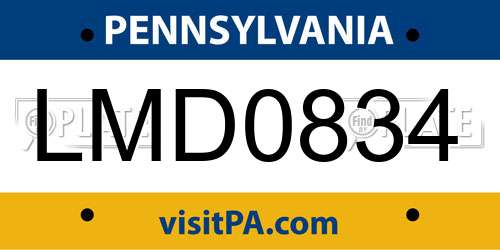 LMD0834 Pennsylvania License Plate