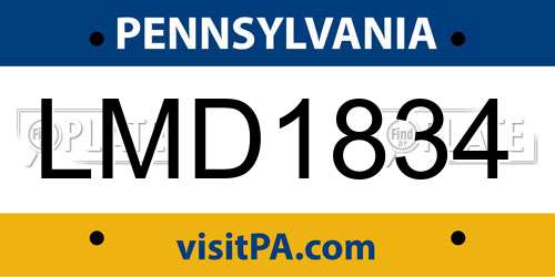LMD1834 Pennsylvania License Plate