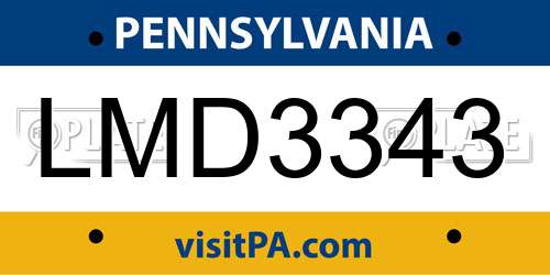 LMD3343 Pennsylvania License Plate
