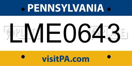LME0643 Pennsylvania License Plate