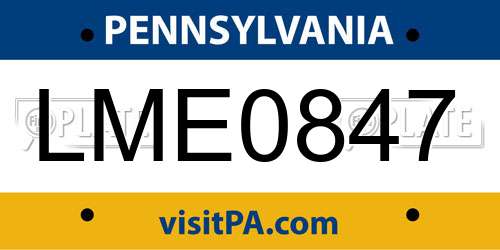 LME0847 Pennsylvania License Plate