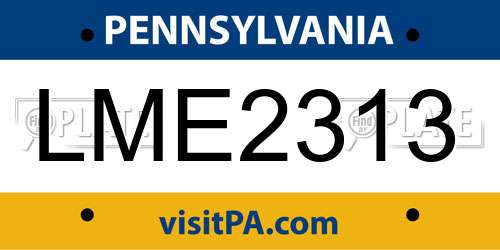LME2313 Pennsylvania License Plate