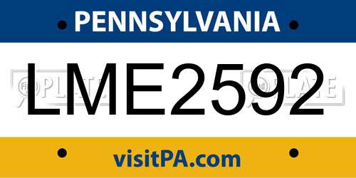 LME2592 Pennsylvania License Plate