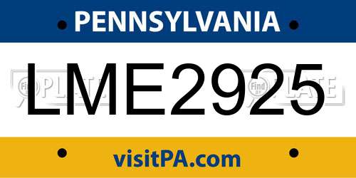 LME2925 Pennsylvania License Plate