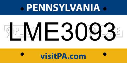 LME3093 Pennsylvania License Plate