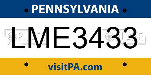 LME3433 Pennsylvania License Plate