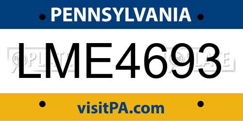 LME4693 Pennsylvania License Plate