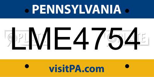 LME4754 Pennsylvania License Plate