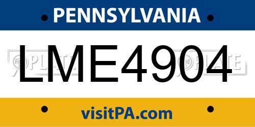LME4904 Pennsylvania License Plate