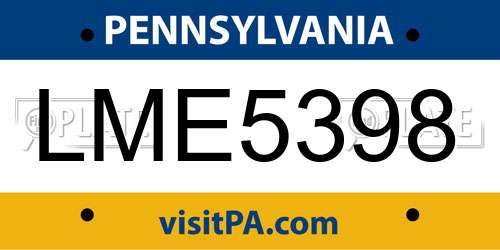 LME5398 Pennsylvania License Plate