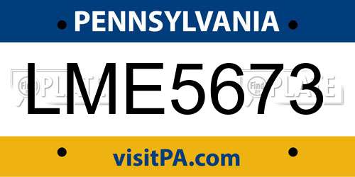 LME5673 Pennsylvania License Plate