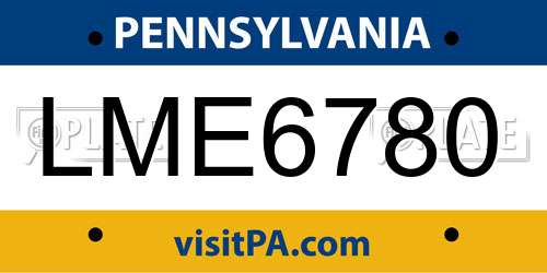 LME6780 Pennsylvania License Plate