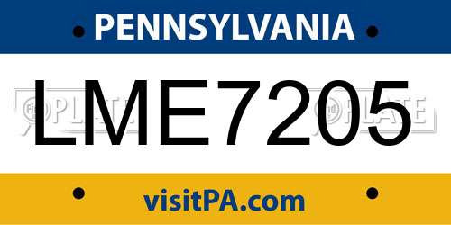 LME7205 Pennsylvania License Plate