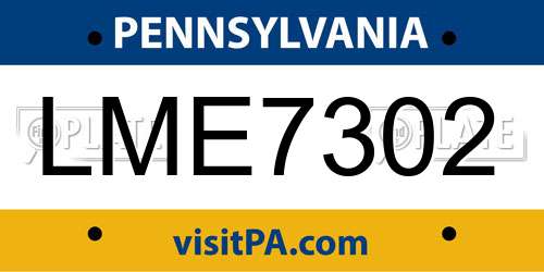 LME7302 Pennsylvania License Plate