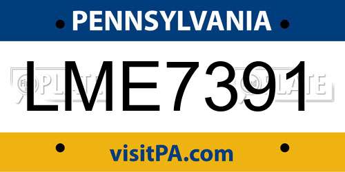 LME7391 Pennsylvania License Plate