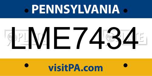 LME7434 Pennsylvania License Plate