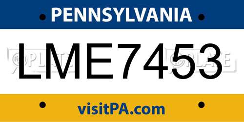 LME7453 Pennsylvania License Plate