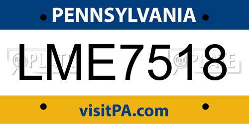 LME7518 Pennsylvania License Plate