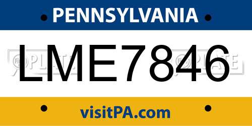LME7846 Pennsylvania License Plate