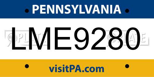 LME9280 Pennsylvania License Plate