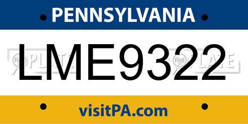 LME9322 Pennsylvania License Plate