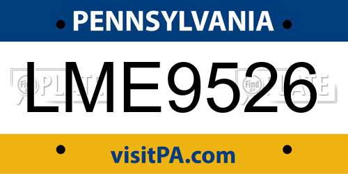 LME9526 Pennsylvania License Plate