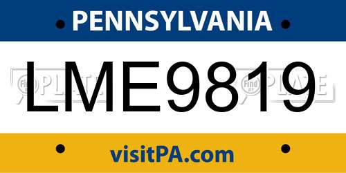 LME9819 Pennsylvania License Plate