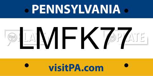 LMFK77 Pennsylvania License Plate