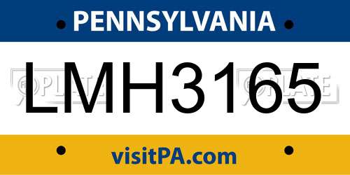 LMH3165 Pennsylvania License Plate