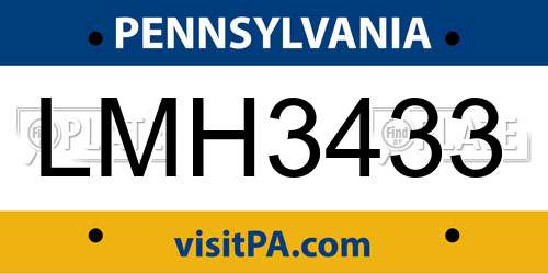 LMH3433 Pennsylvania License Plate