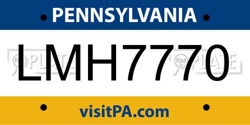 LMH7770 Pennsylvania License Plate