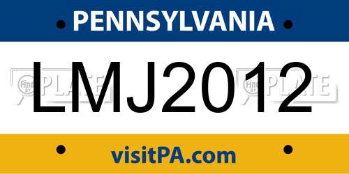 LMJ2012 Pennsylvania License Plate