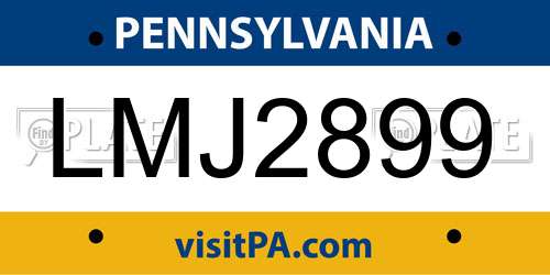 LMJ2899 Pennsylvania License Plate